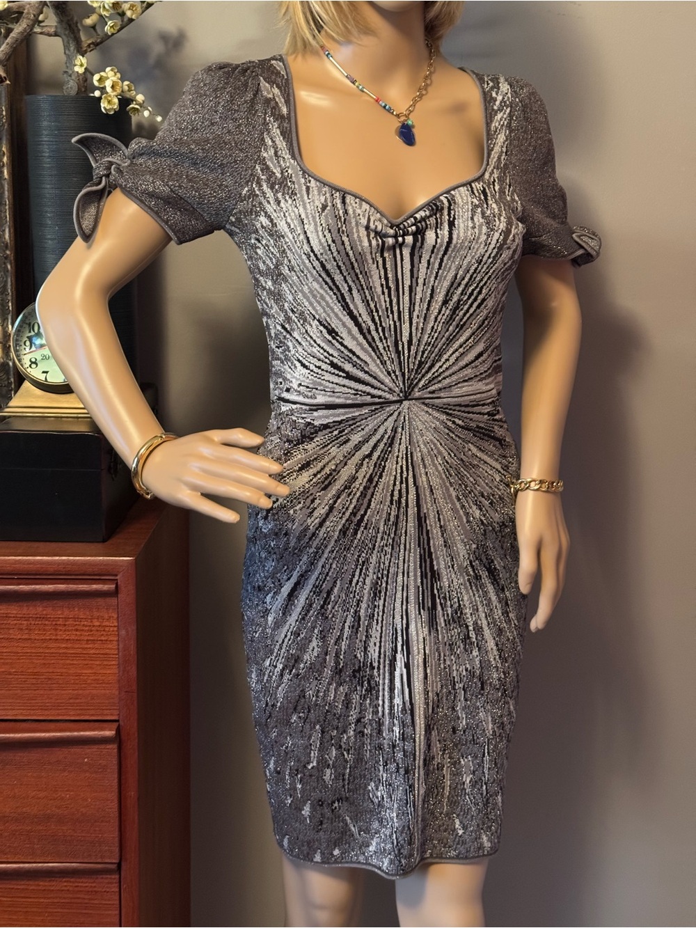 Zac Posen Silver Gray Starburst Mini Dress